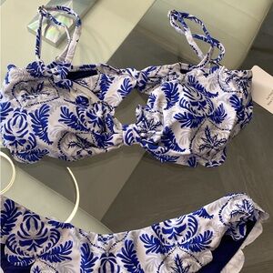 Blue and White Floral Bikini Set